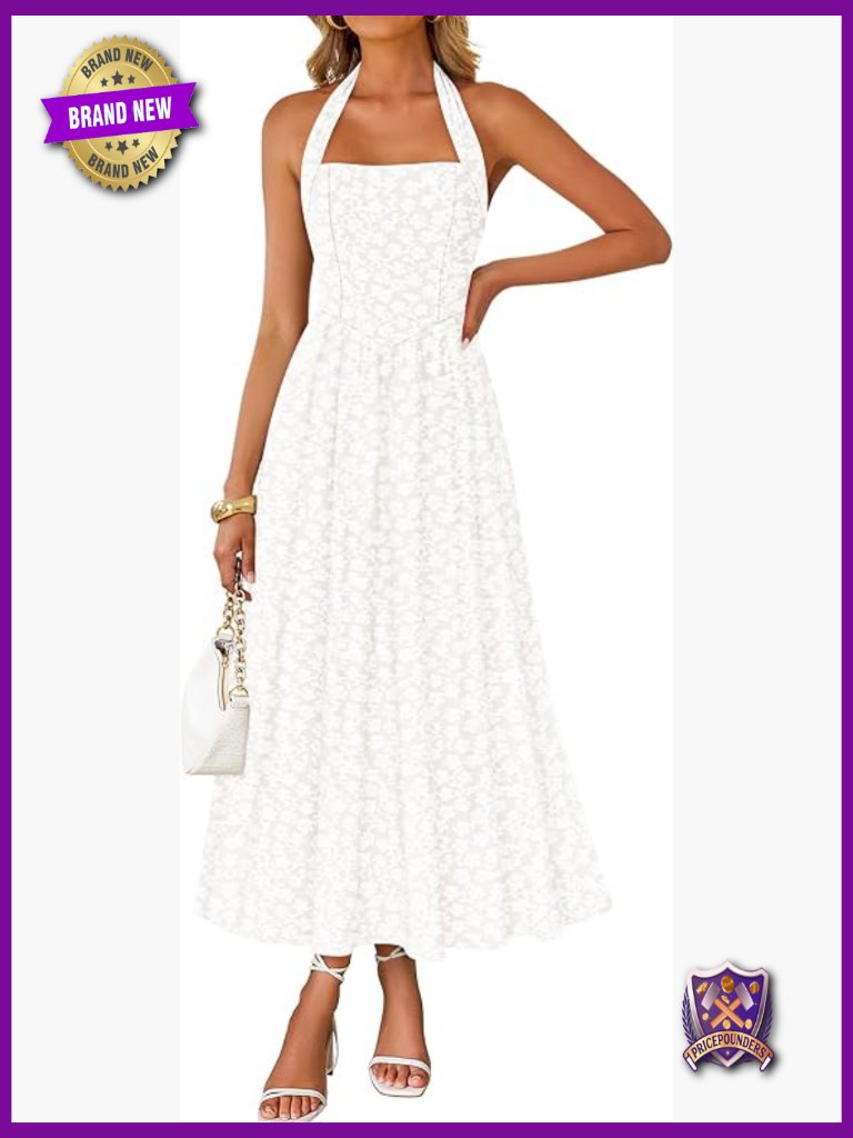 Sleeveless Floral Halter Maxi Dress A-Line Cocktail Wedding Guest